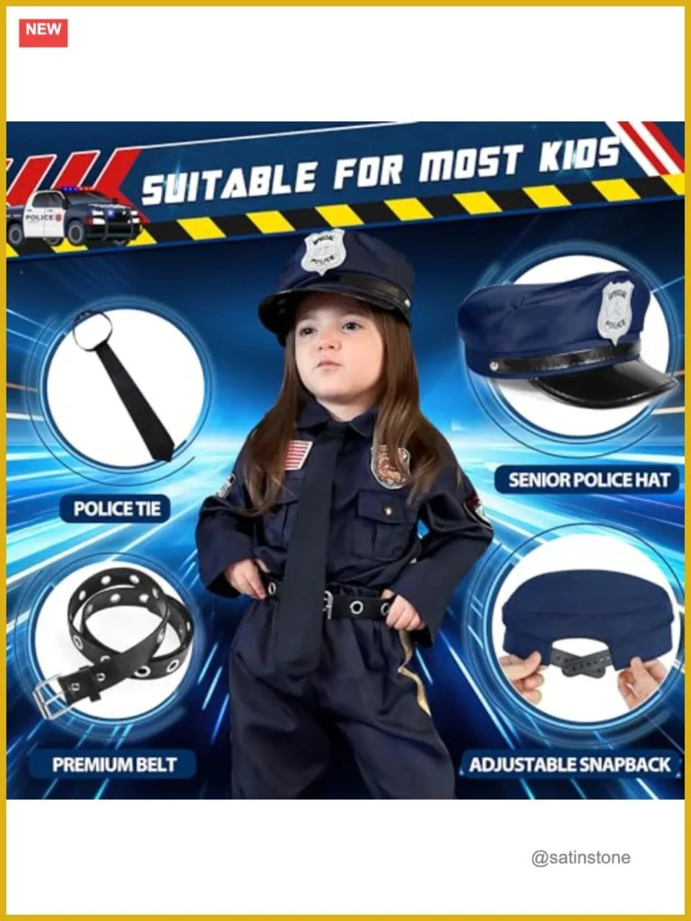 Kids Police Officer Halloween Costume Set - Pretend Play Role Play Dress Up